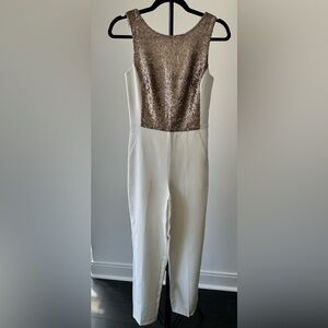 White jumpsuit with sequin top